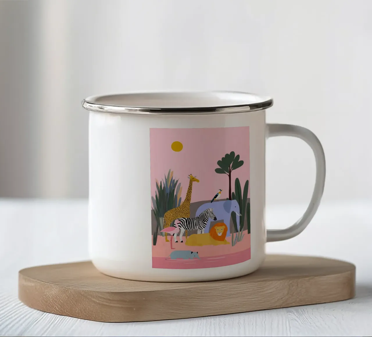 Safari Friends tazza in smalto da Vibrant Berry Studio