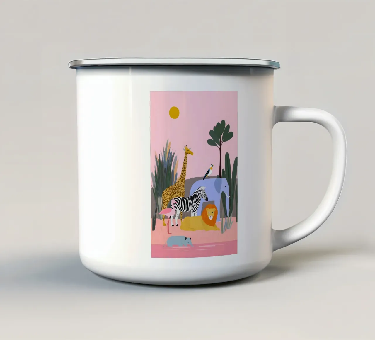 Safari Friends tazza in smalto da Vibrant Berry Studio