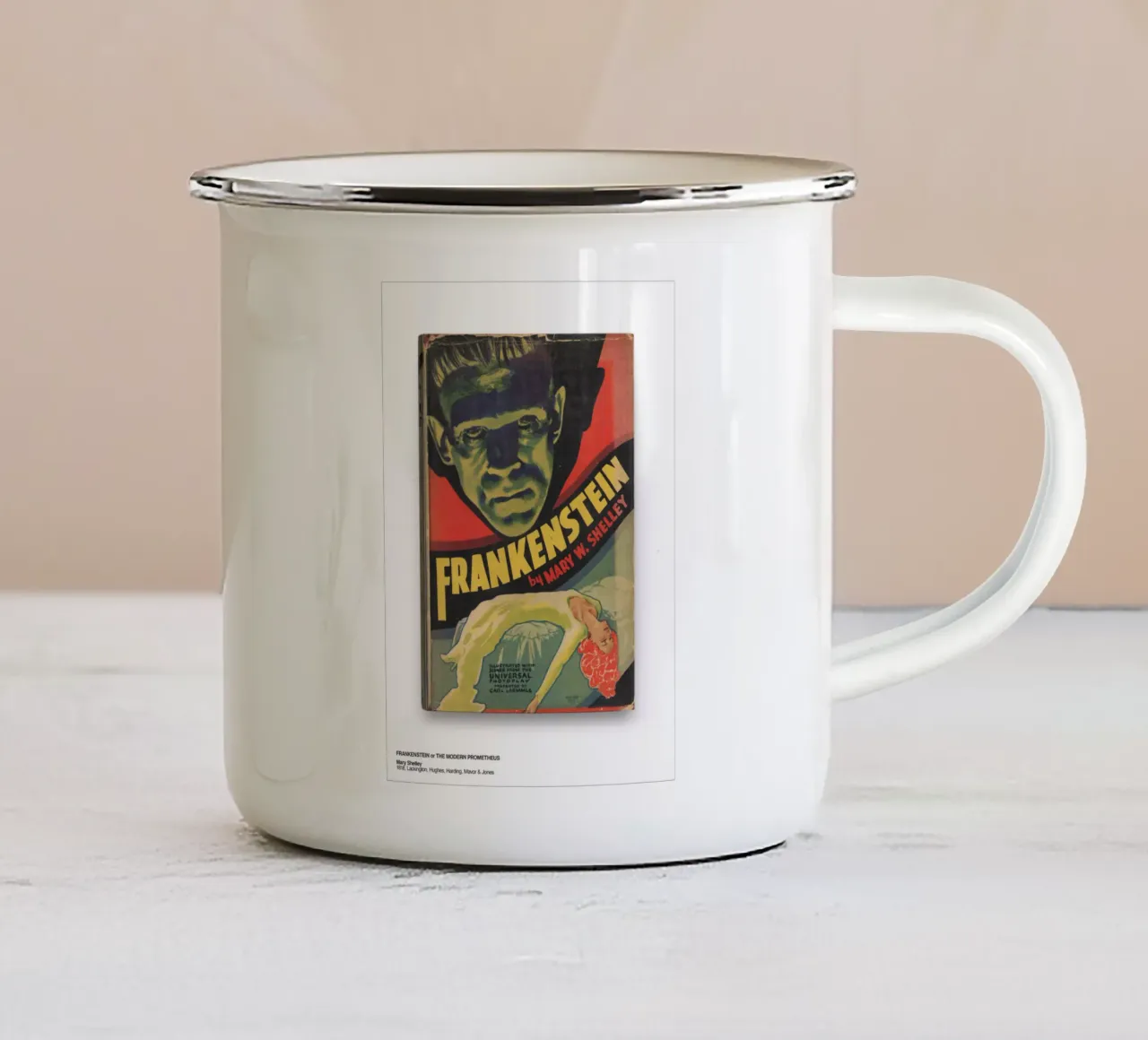 Stampa della copertina del libro Frankenstein tazza in smalto da MissLiterarty