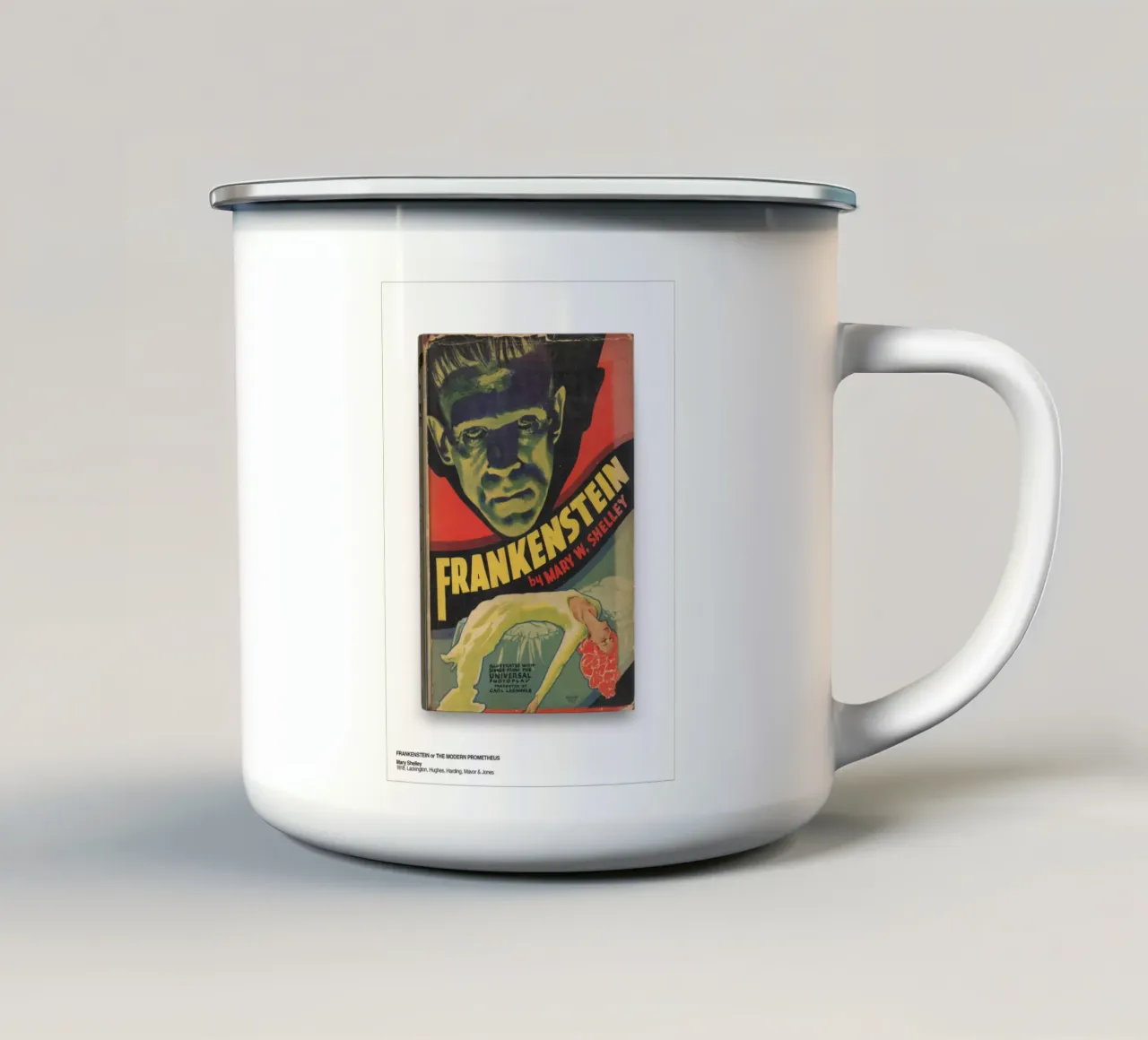Stampa della copertina del libro Frankenstein tazza in smalto da MissLiterarty
