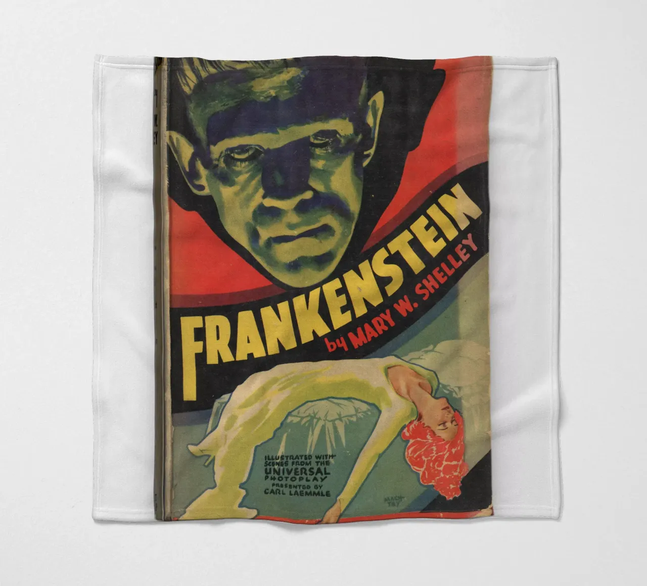 Frankenstein Book Cover Print fleece blanket by MissLiterarty