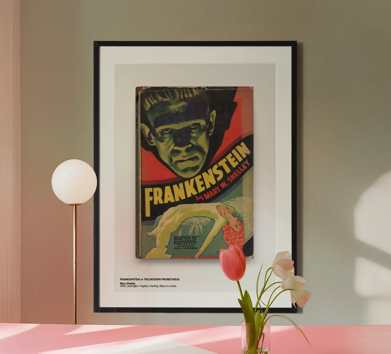 Frankenstein Book Cover Print poster with aluminum frame by MissLiterarty
