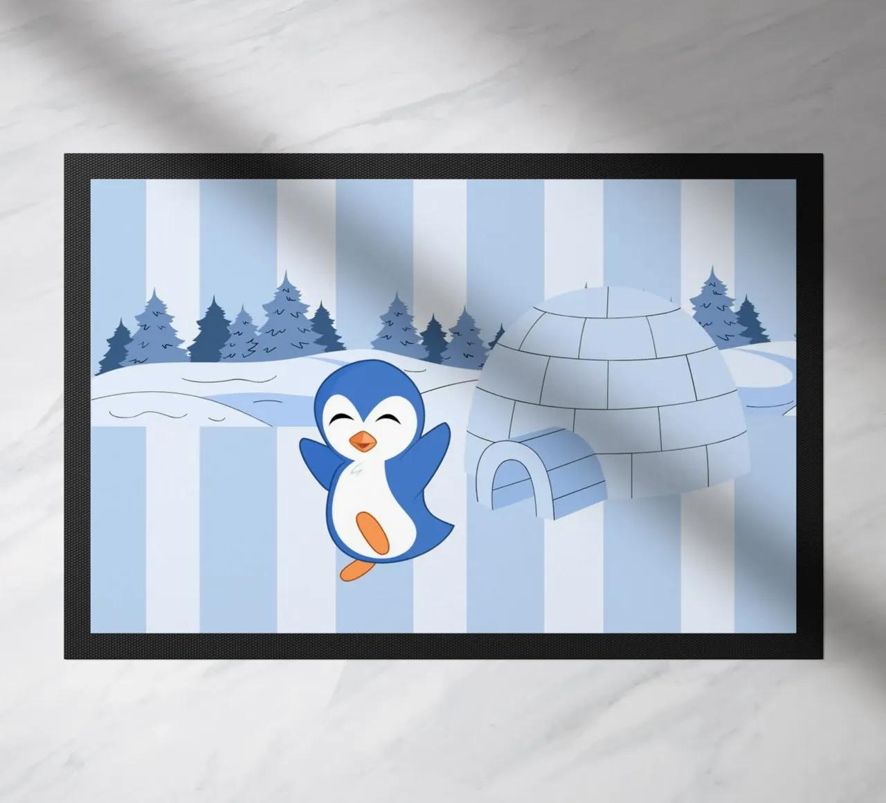 Un pinguino felice nella neve zerbino da The Little Animals Club