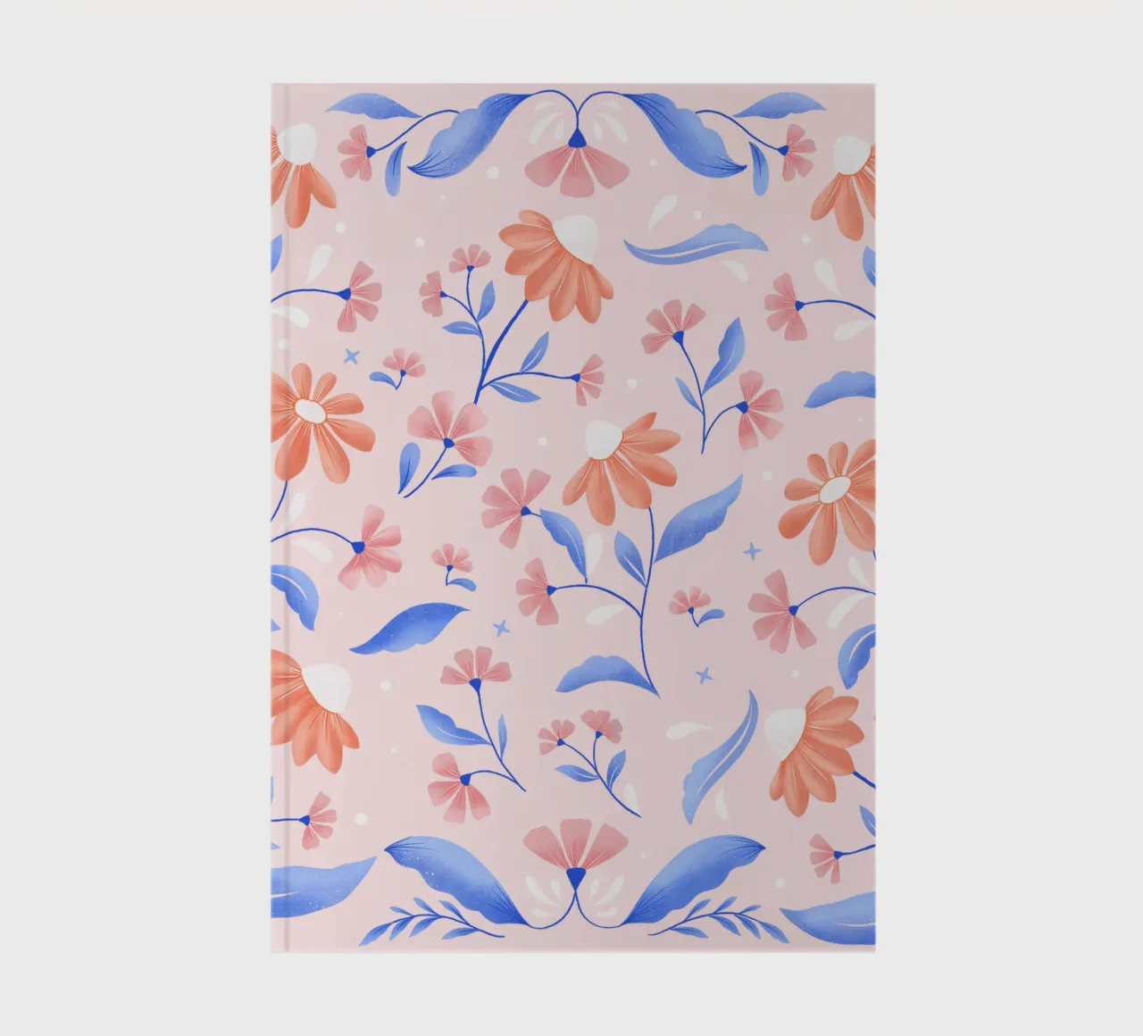 Spring floral pattern in peach colour with contrasting blue notebook by CalliLetters