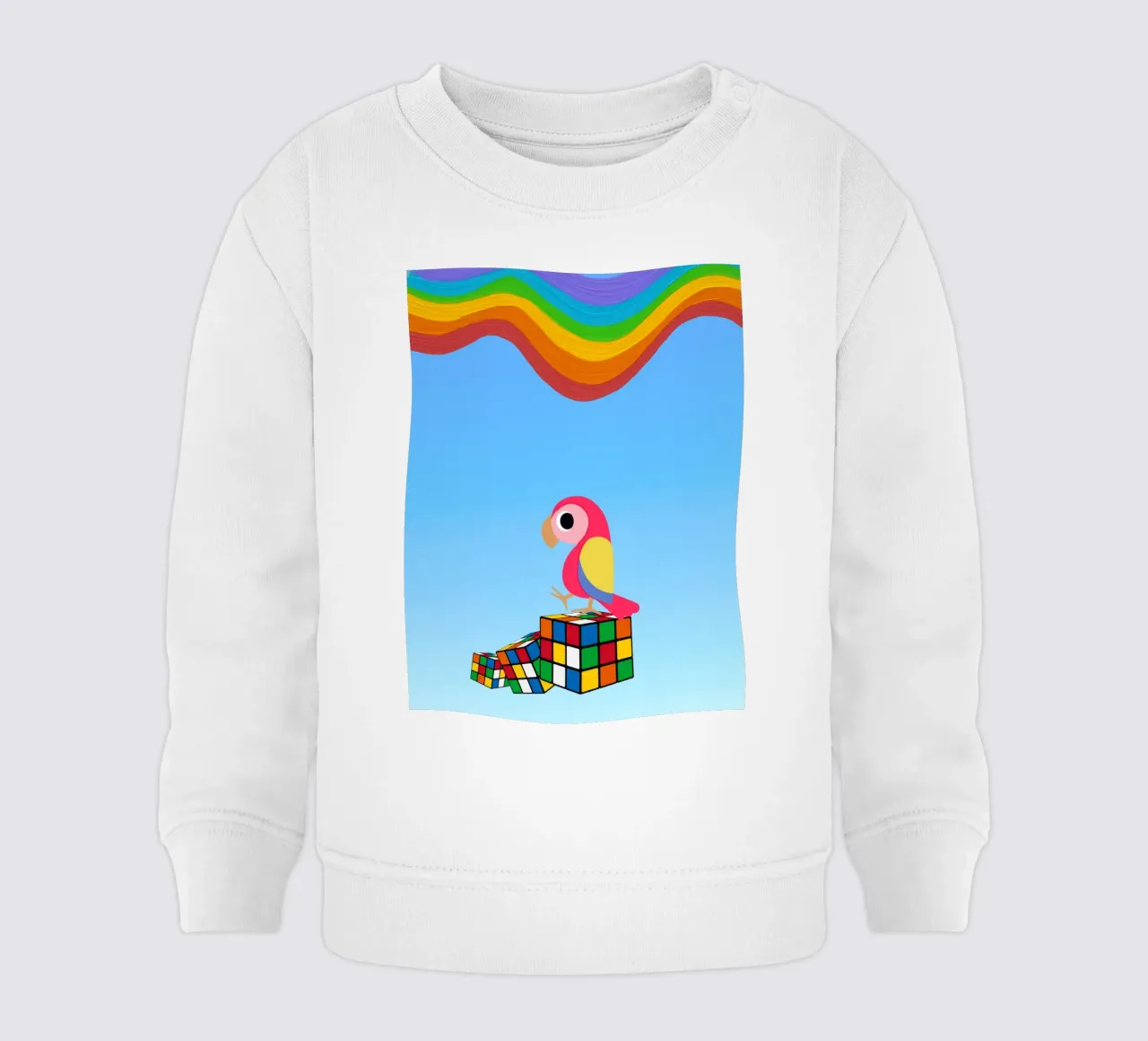 Parrot on the Rainbow Cubes baby sweatshirt by The Little Animals Club