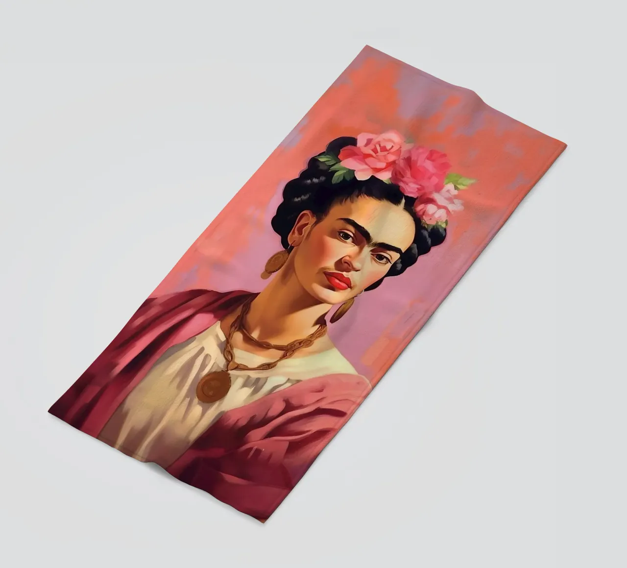 Frida Kahlo "Unyielding Spirit" beach towel by Fantasias Florales