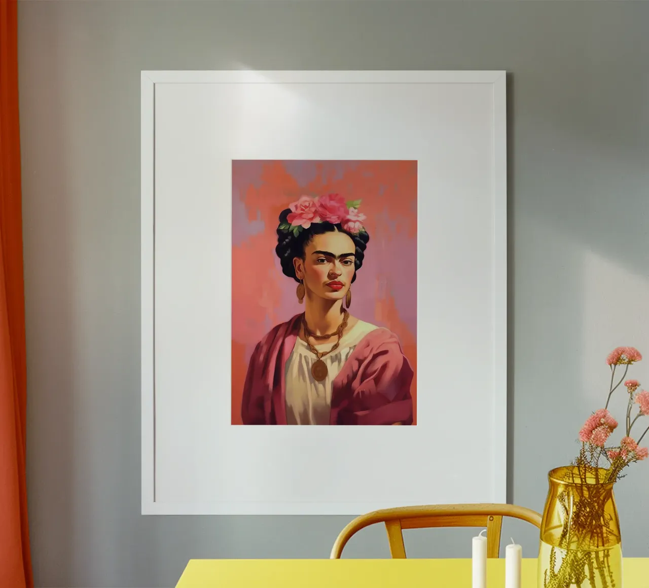 Frida Kahlo "Unyielding Spirit" poster with aluminum frame by Fantasias Florales