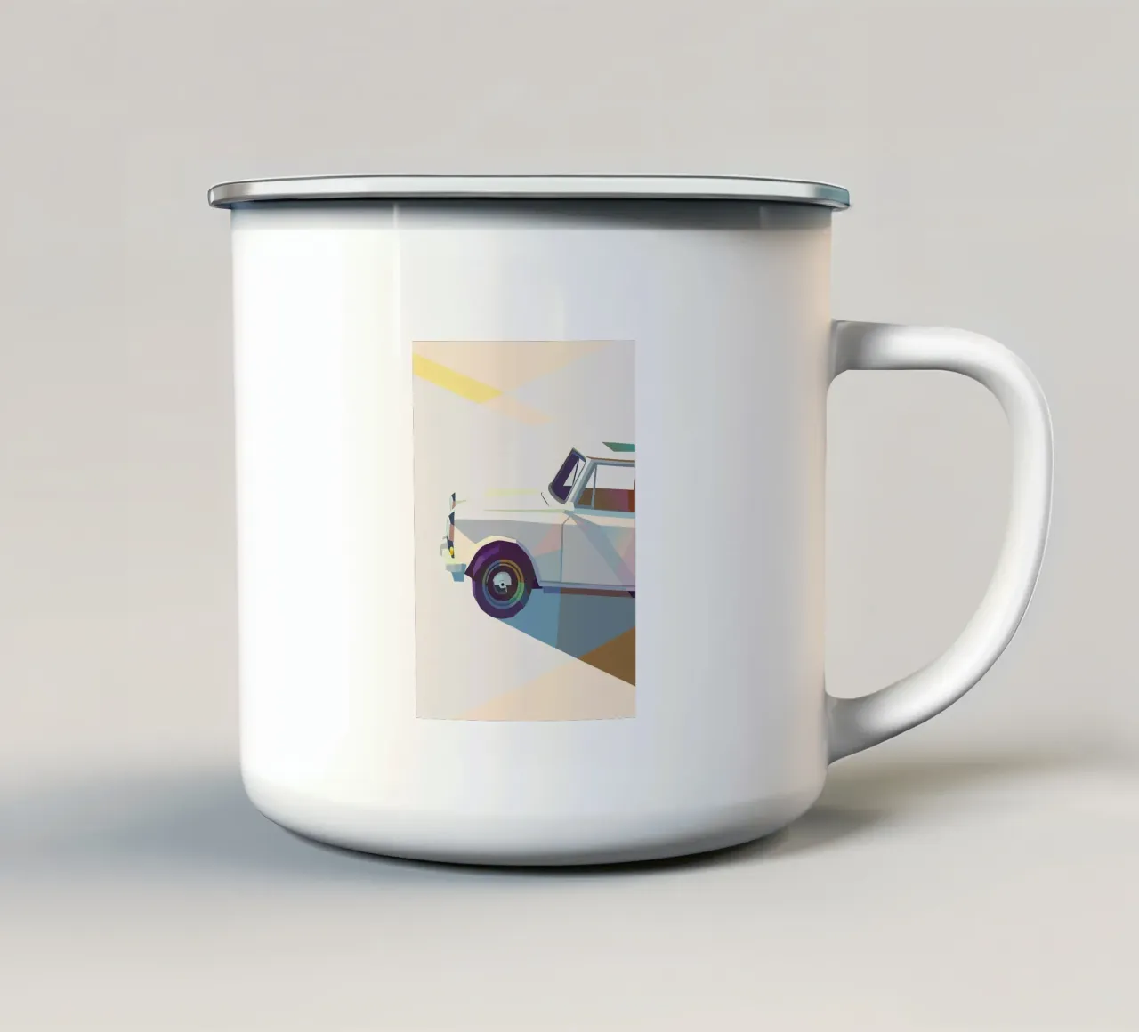 Auto d'epoca con stile geometrico tazza in smalto da POLYGON SPECIAL