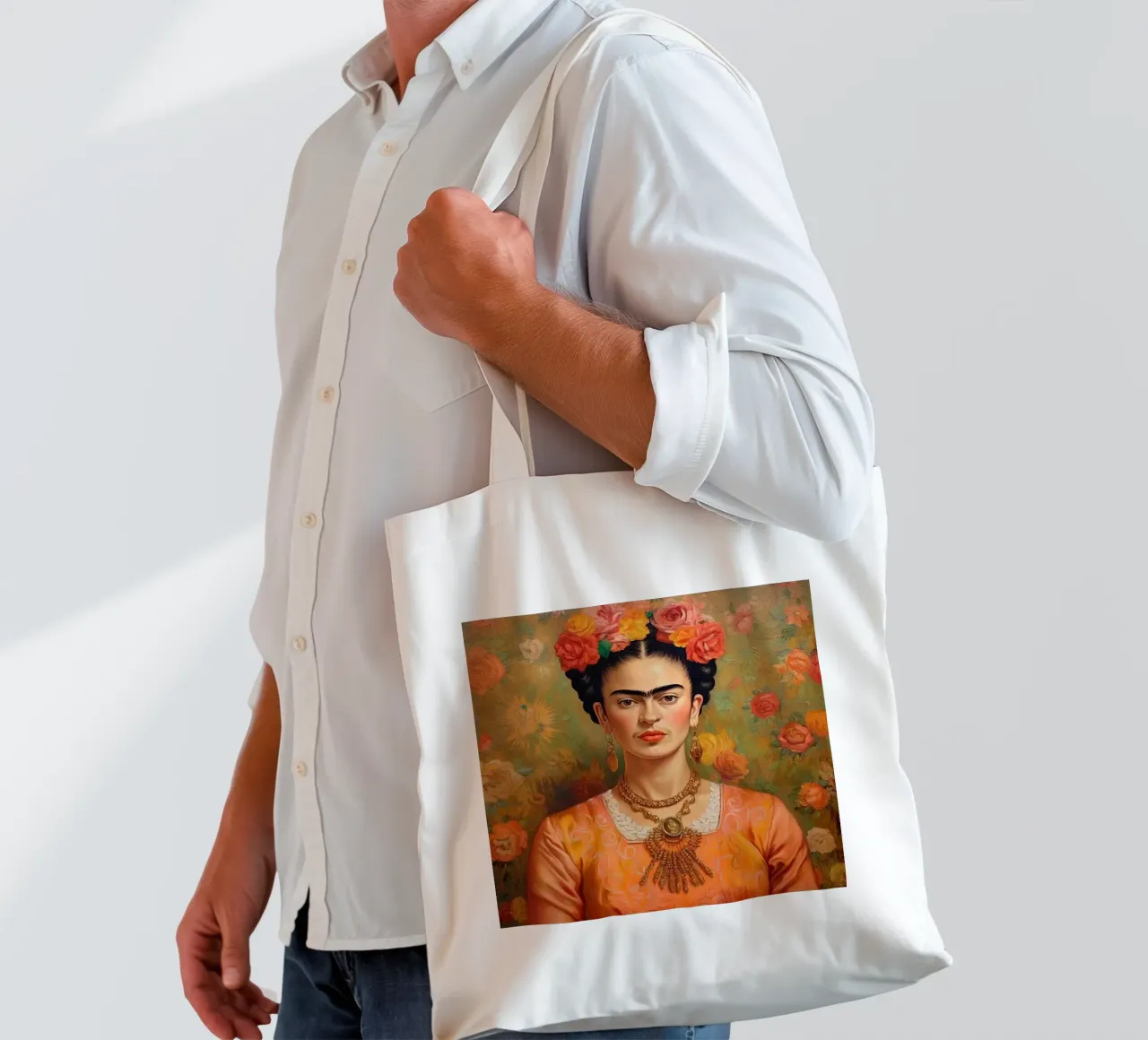 Frida Kahlo "Art of the Fearless" borsa in juta da Fantasias Florales