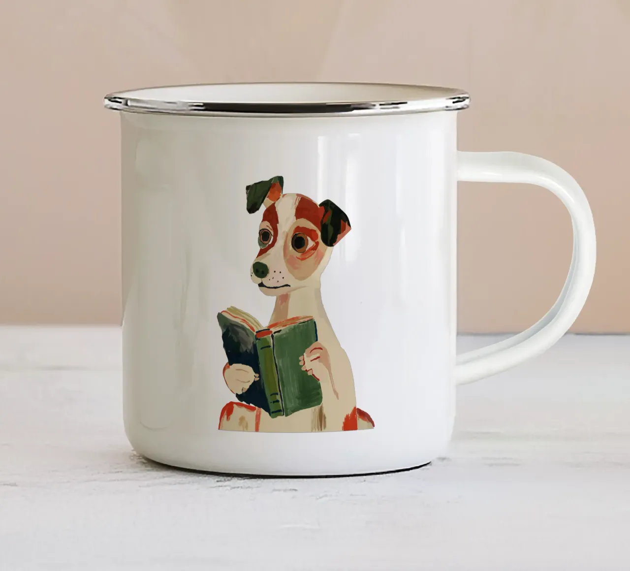 The Bookish Dog Sticker, Apparel enamel mug by ArtsySesta