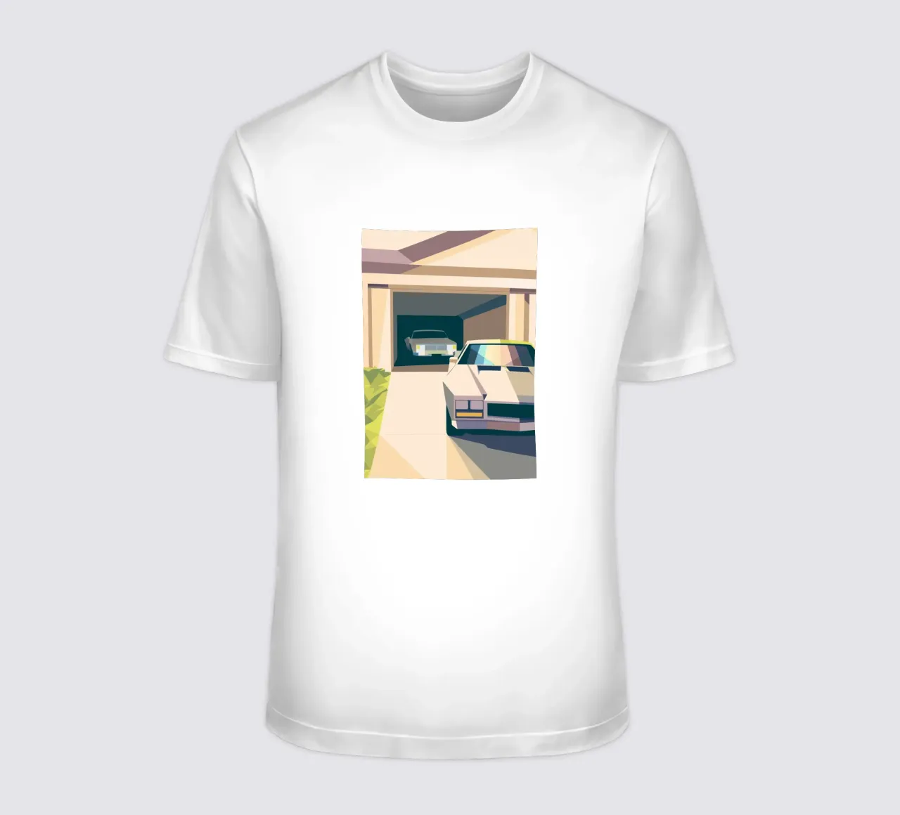 Due auto in un garage con stile geometrico t-shirt da POLYGON SPECIAL