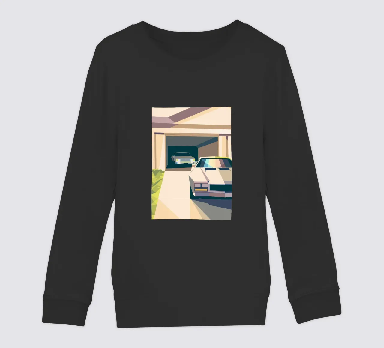 Due auto in un garage con stile geometrico felpa bambino da POLYGON SPECIAL