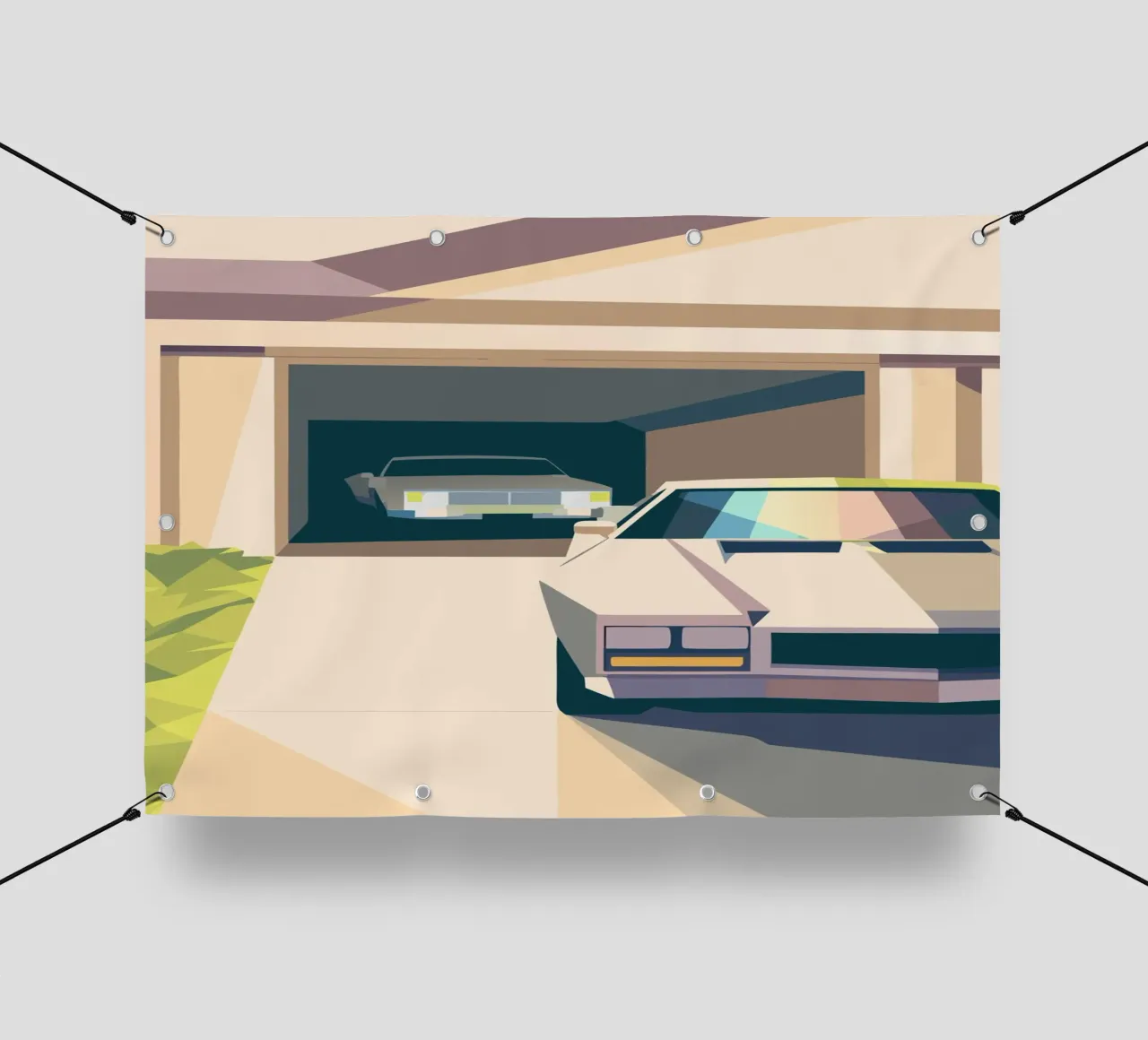 Due auto in un garage con stile geometrico telo in pvc da POLYGON SPECIAL