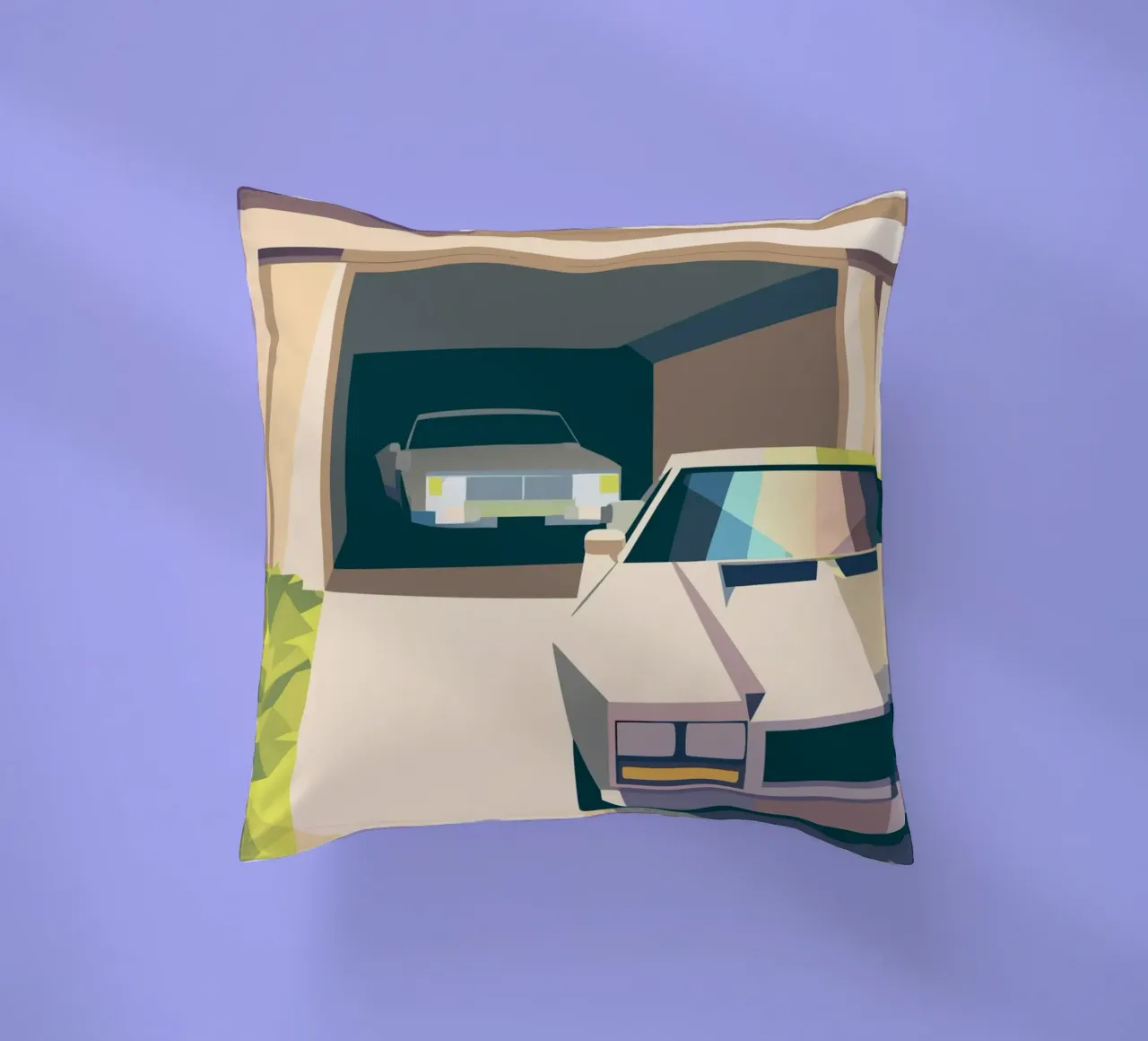 Due auto in un garage con stile geometrico cuscino da POLYGON SPECIAL