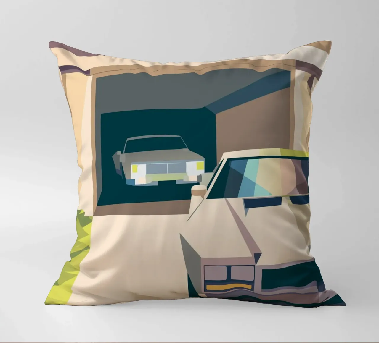 Due auto in un garage con stile geometrico cuscino da POLYGON SPECIAL