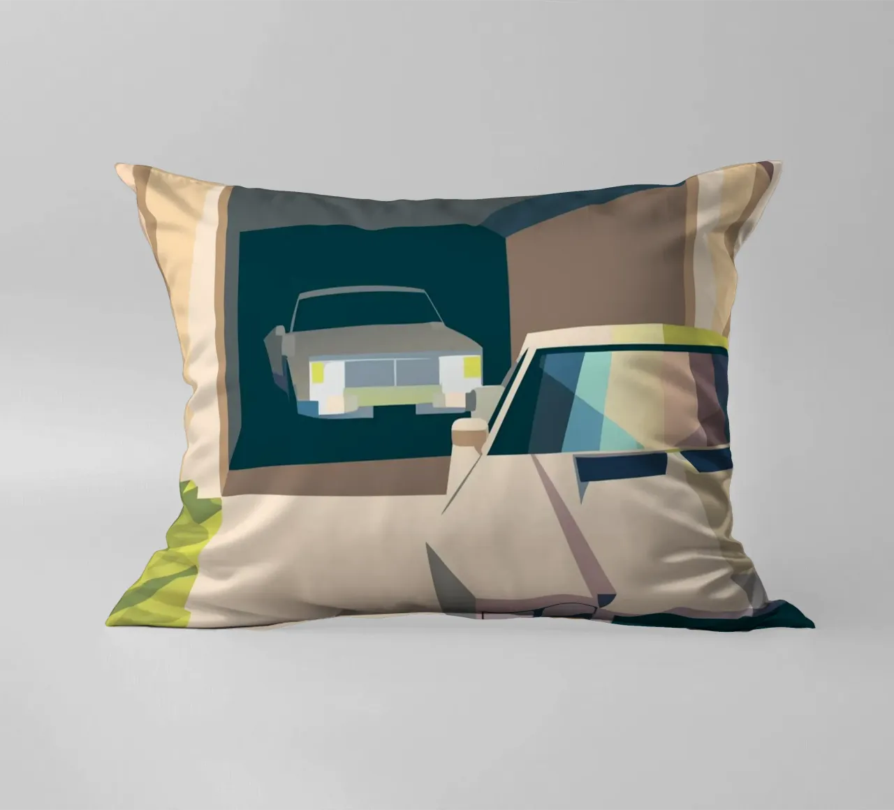 Due auto in un garage con stile geometrico cuscino da POLYGON SPECIAL