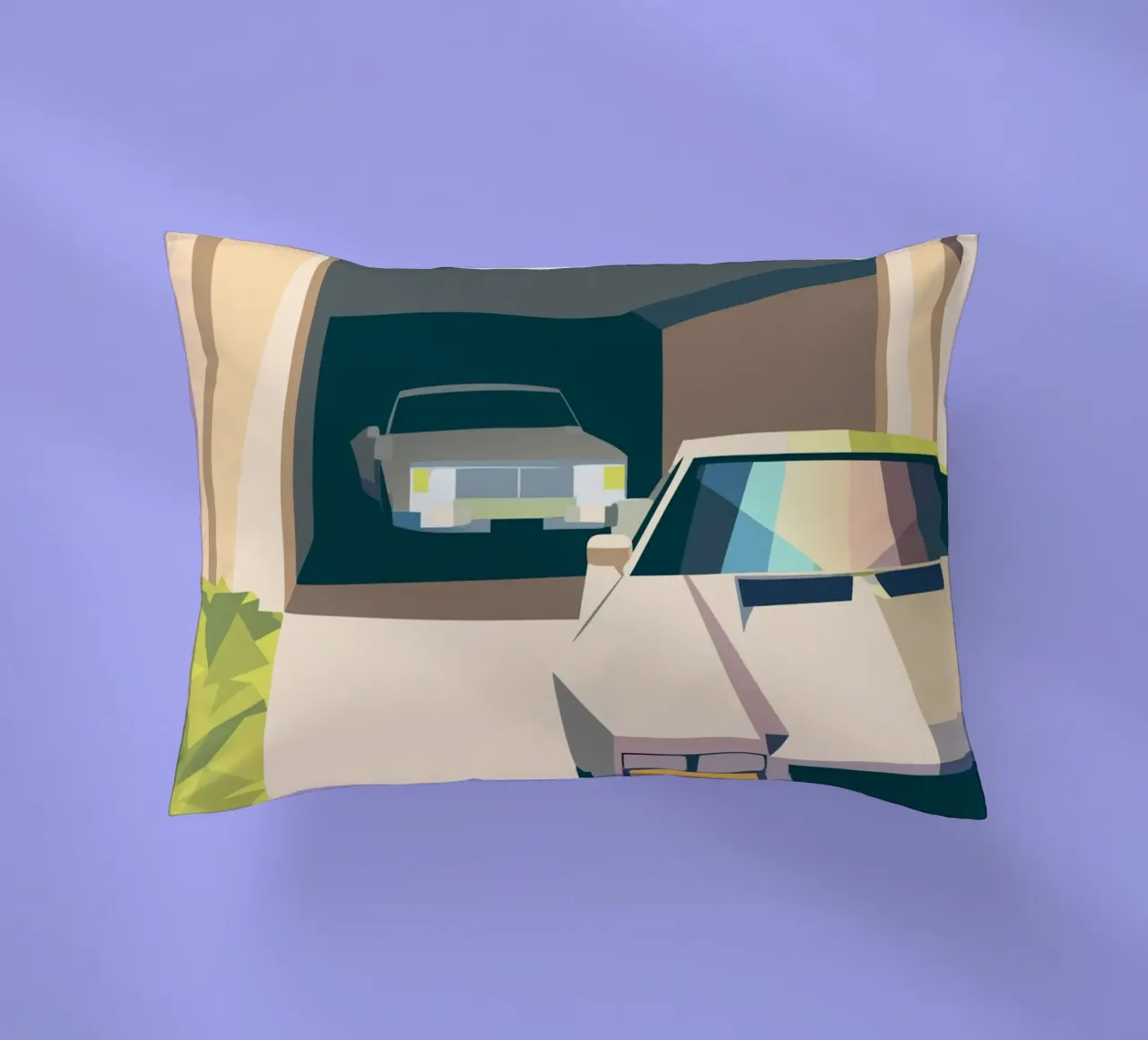 Due auto in un garage con stile geometrico cuscino da POLYGON SPECIAL