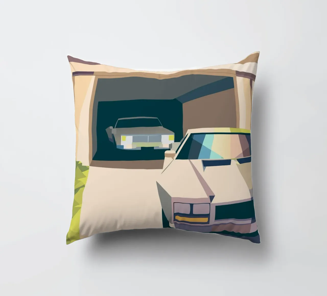 Due auto in un garage con stile geometrico cuscino da POLYGON SPECIAL