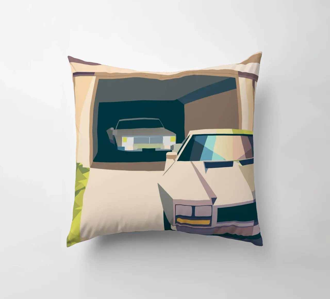 Due auto in un garage con stile geometrico cuscino da POLYGON SPECIAL