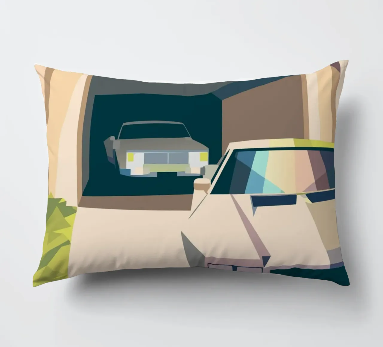 Due auto in un garage con stile geometrico cuscino da POLYGON SPECIAL