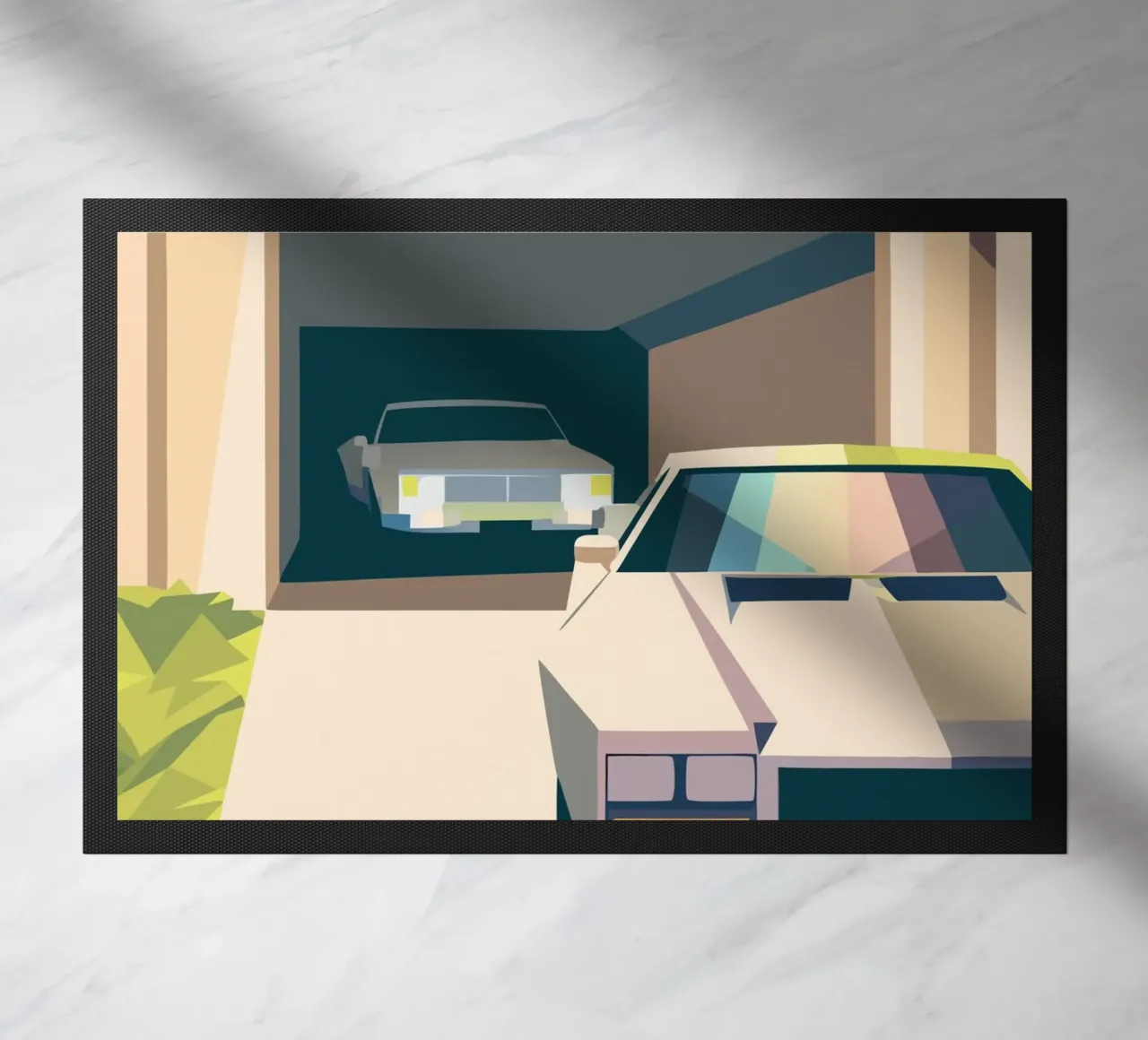 Due auto in un garage con stile geometrico zerbino da POLYGON SPECIAL