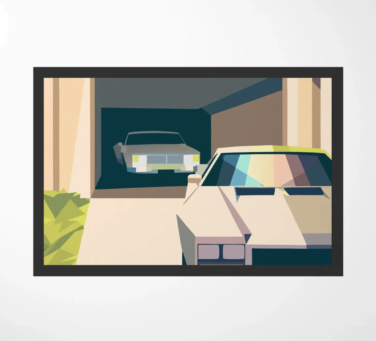 Due auto in un garage con stile geometrico zerbino da POLYGON SPECIAL