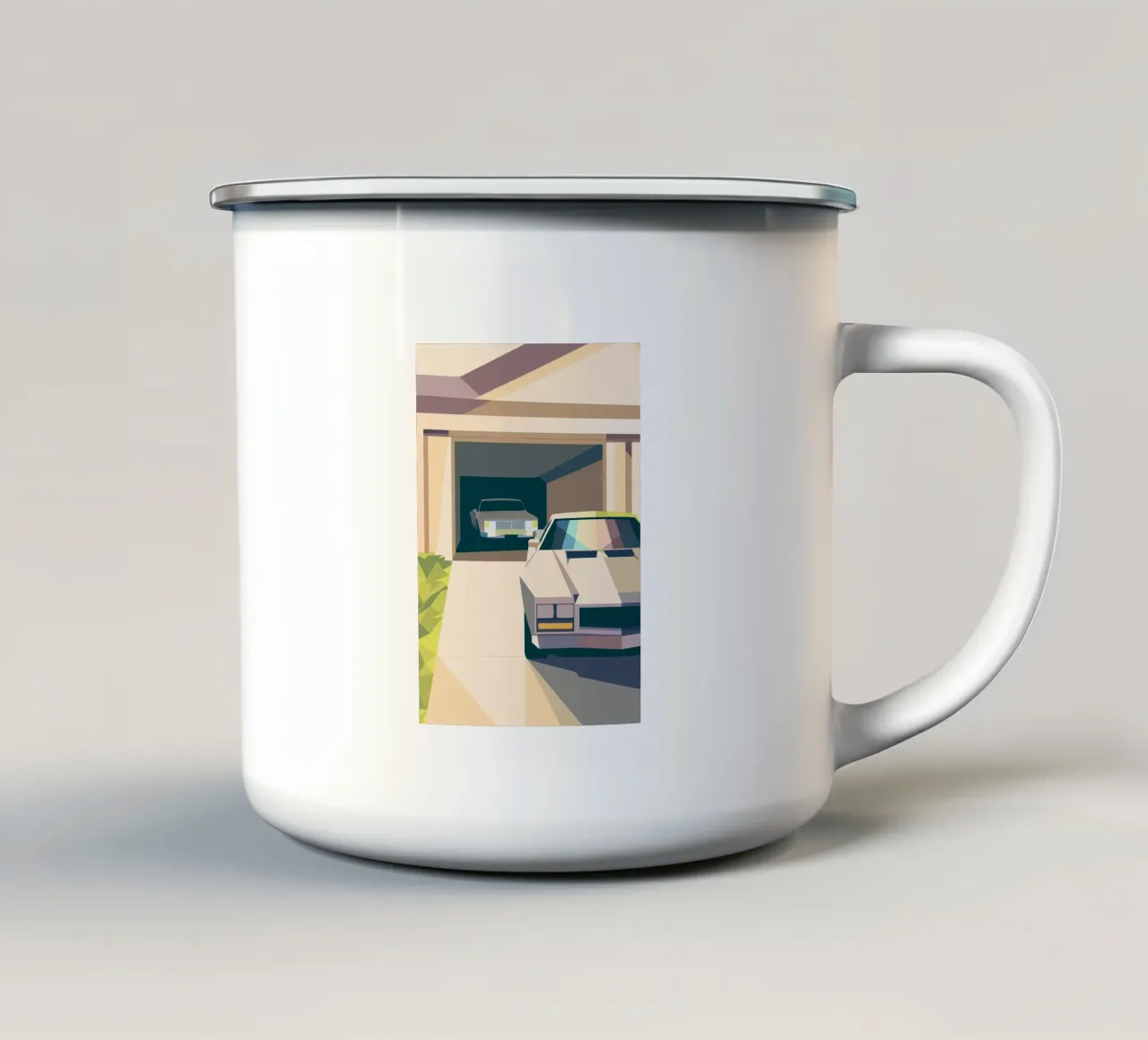 Due auto in un garage con stile geometrico tazza in smalto da POLYGON SPECIAL