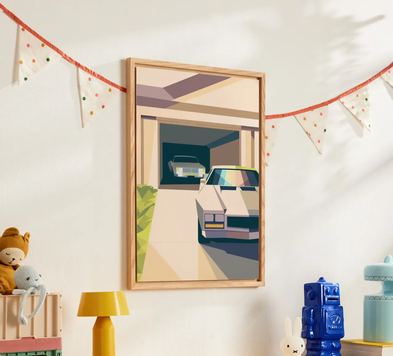 Due auto in un garage con stile geometrico plexiglass da POLYGON SPECIAL