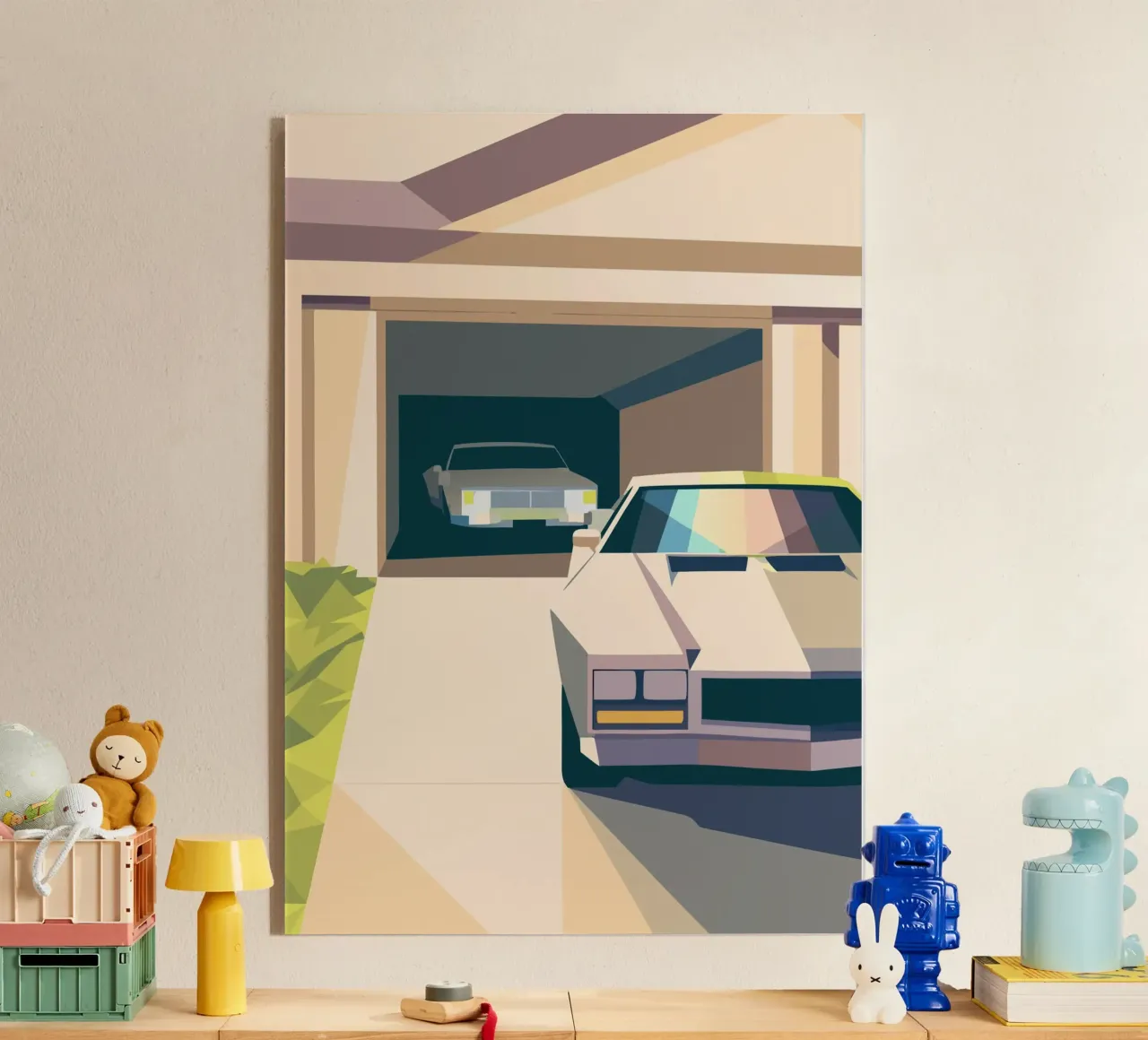 Due auto in un garage con stile geometrico plexiglass da POLYGON SPECIAL