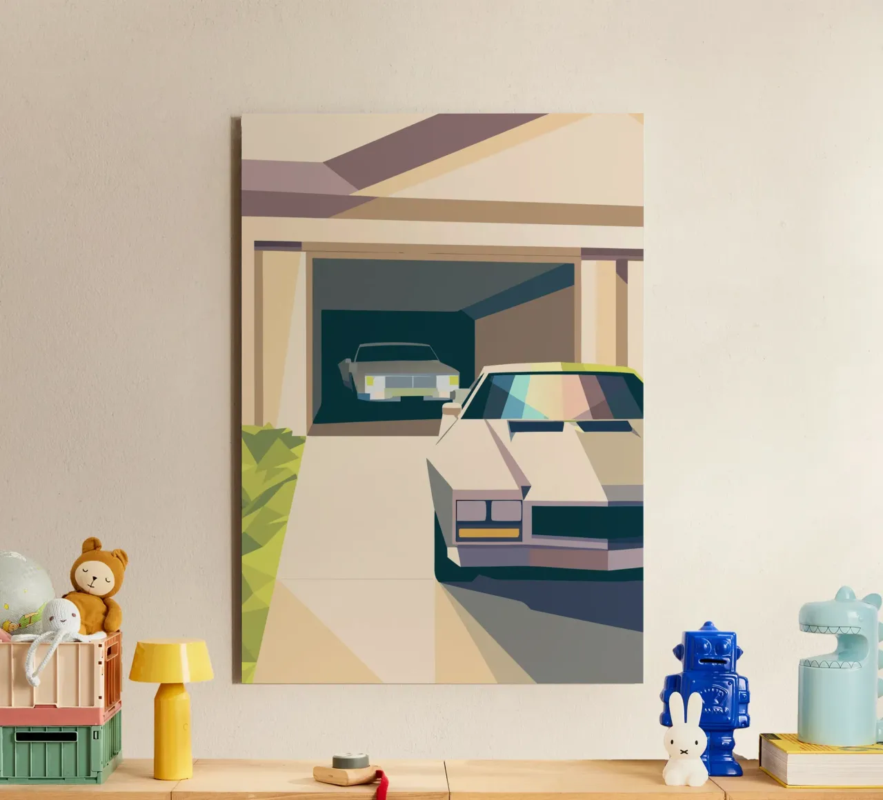 Due auto in un garage con stile geometrico alluminio dibond da POLYGON SPECIAL