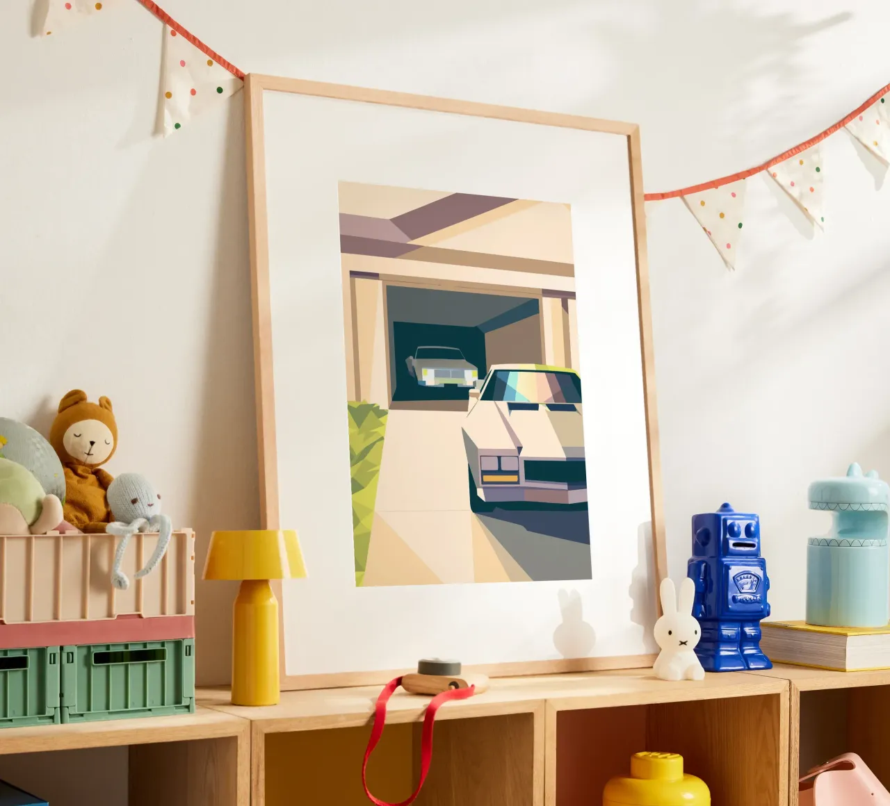 Due auto in un garage con stile geometrico carta hahnemühle da POLYGON SPECIAL