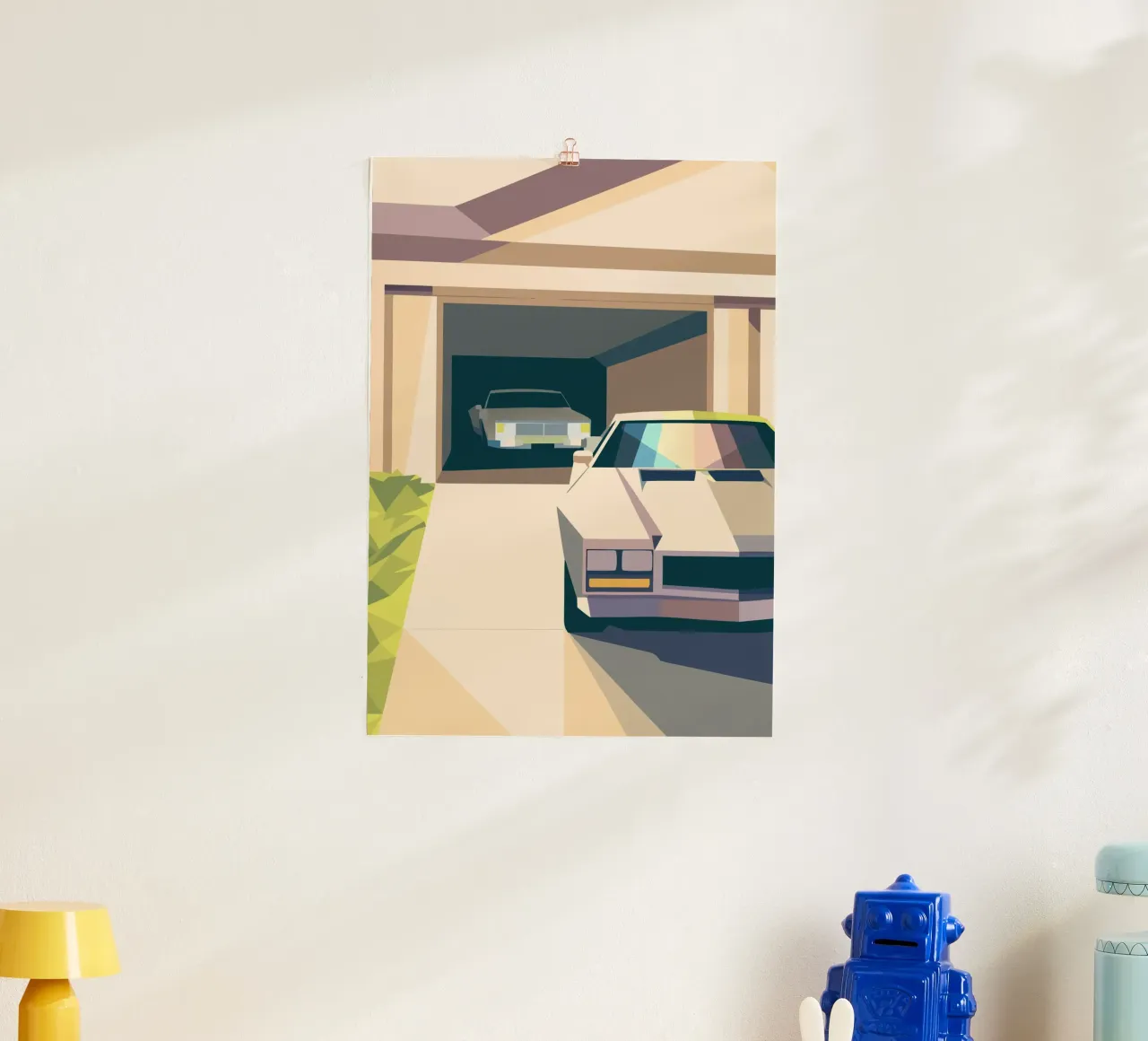 Due auto in un garage con stile geometrico carta hahnemühle da POLYGON SPECIAL