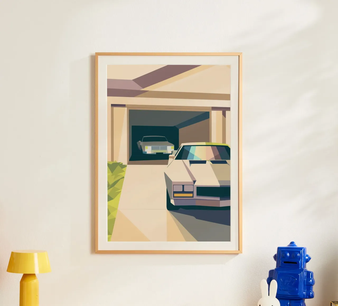 Due auto in un garage con stile geometrico carta hahnemühle da POLYGON SPECIAL