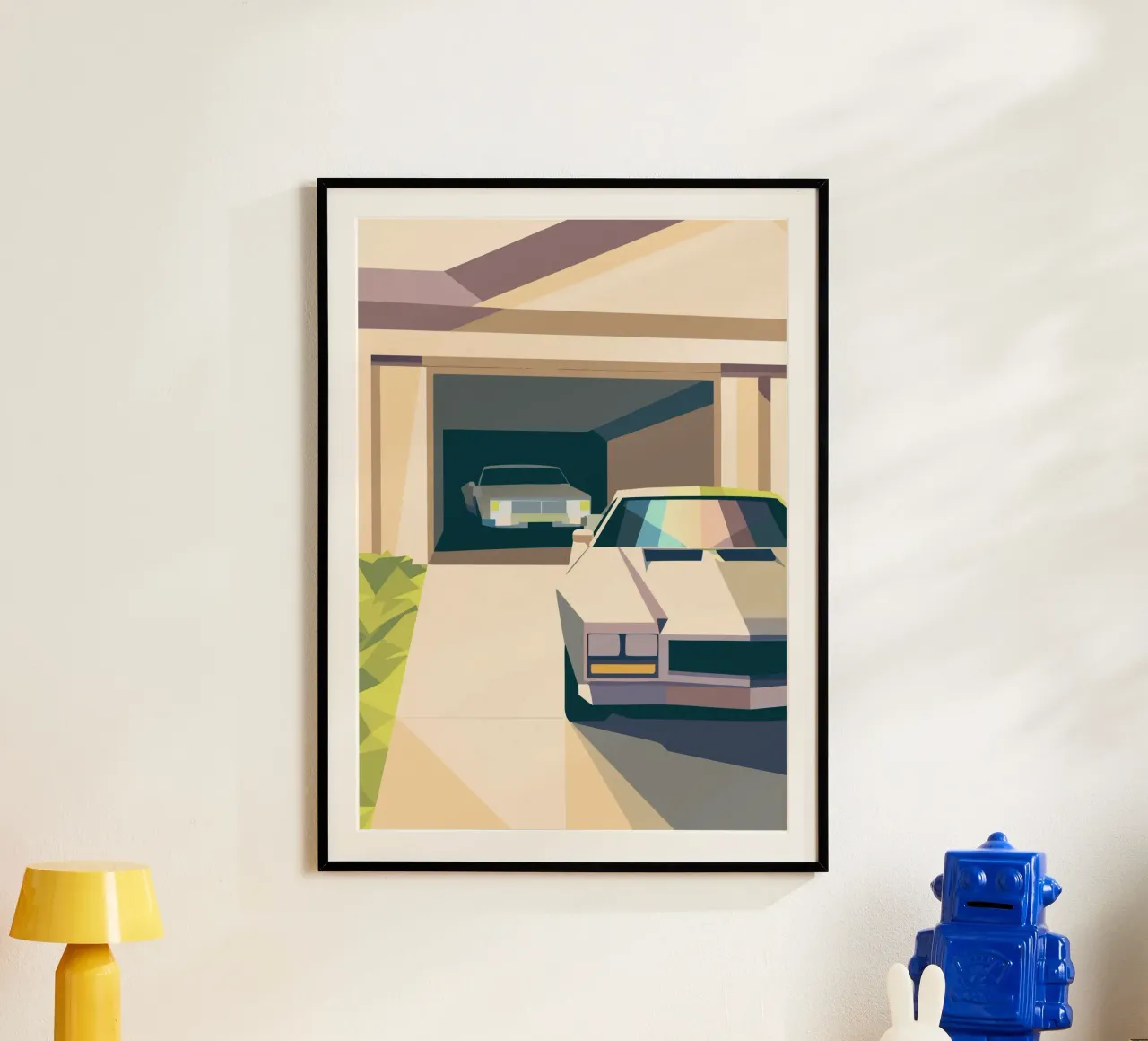 Due auto in un garage con stile geometrico carta hahnemühle da POLYGON SPECIAL