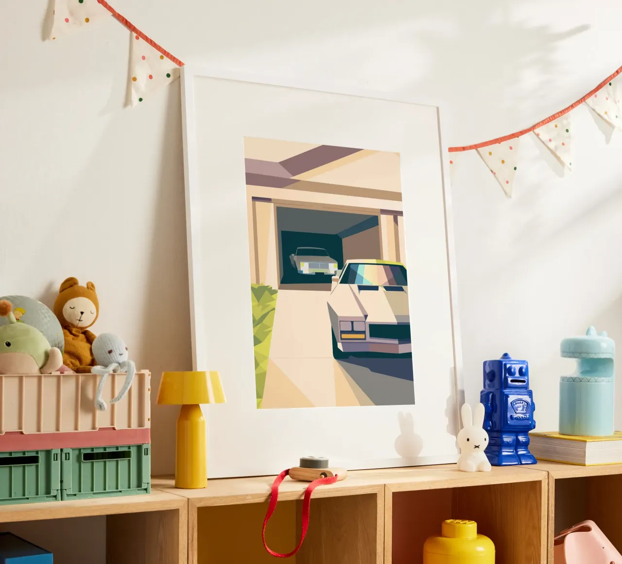 Due auto in un garage con stile geometrico carta hahnemühle da POLYGON SPECIAL
