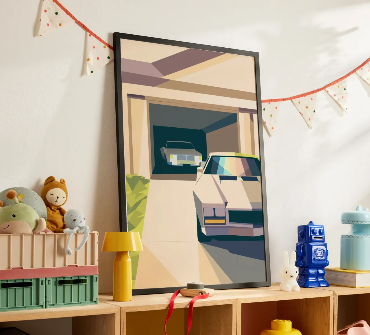 Due auto in un garage con stile geometrico carta hahnemühle da POLYGON SPECIAL