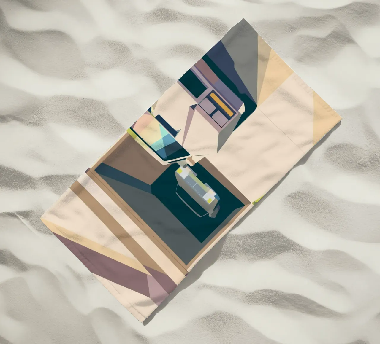 Due auto in un garage con stile geometrico telo mare da POLYGON SPECIAL