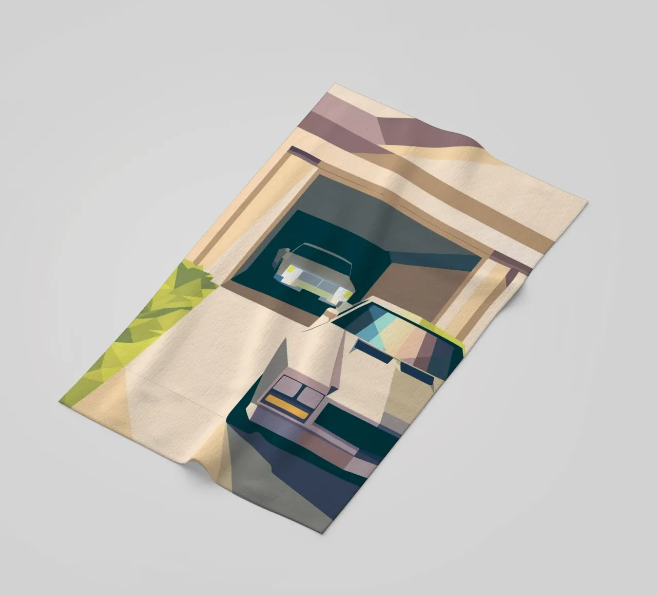 Due auto in un garage con stile geometrico telo mare da POLYGON SPECIAL