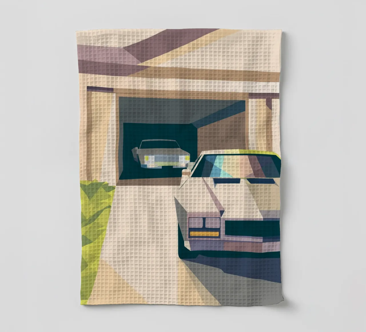 Due auto in un garage con stile geometrico canovaccio da cucina da POLYGON SPECIAL