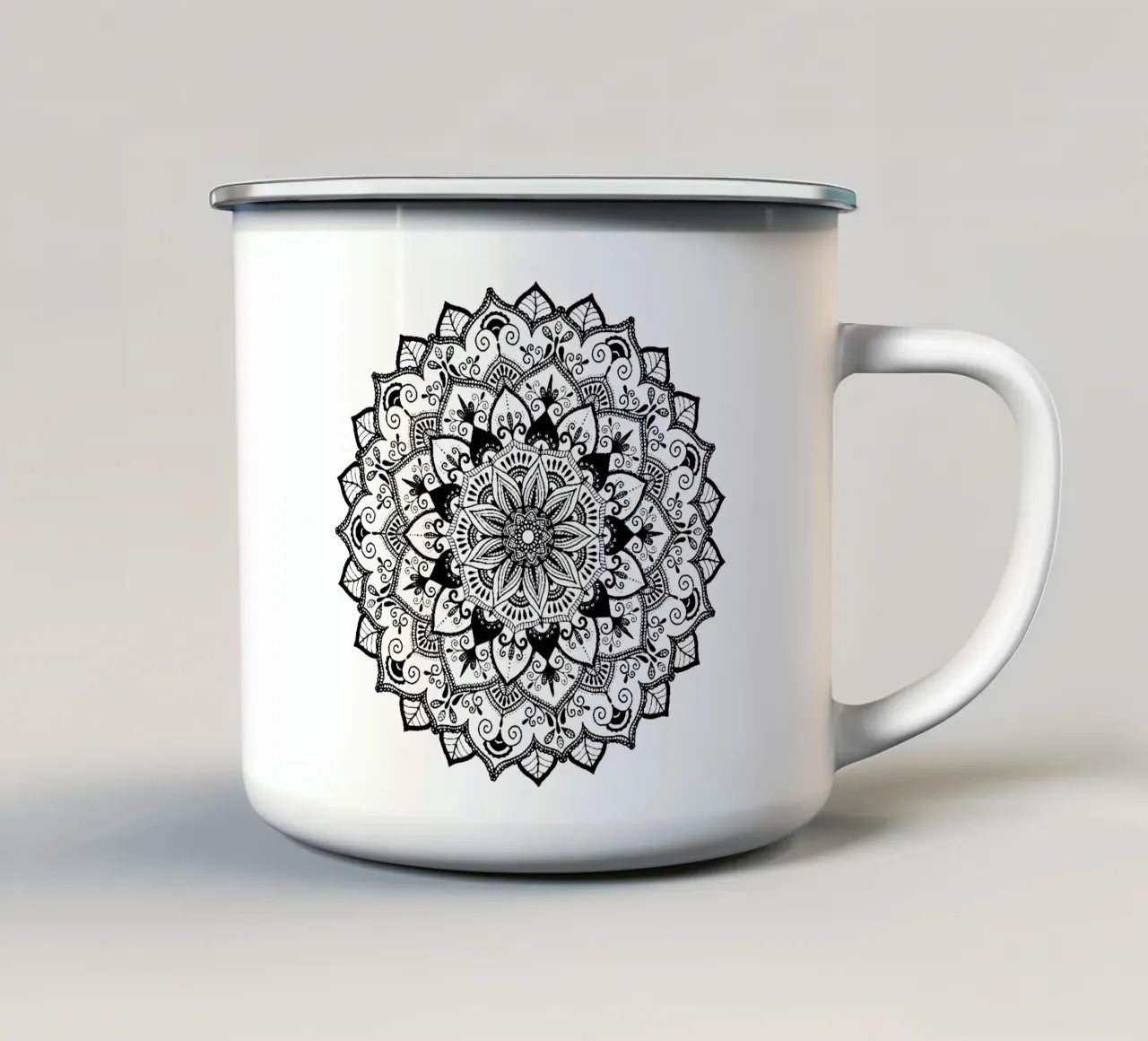 Mandala, disegnato a mano, nero tazza in smalto da CalliLetters