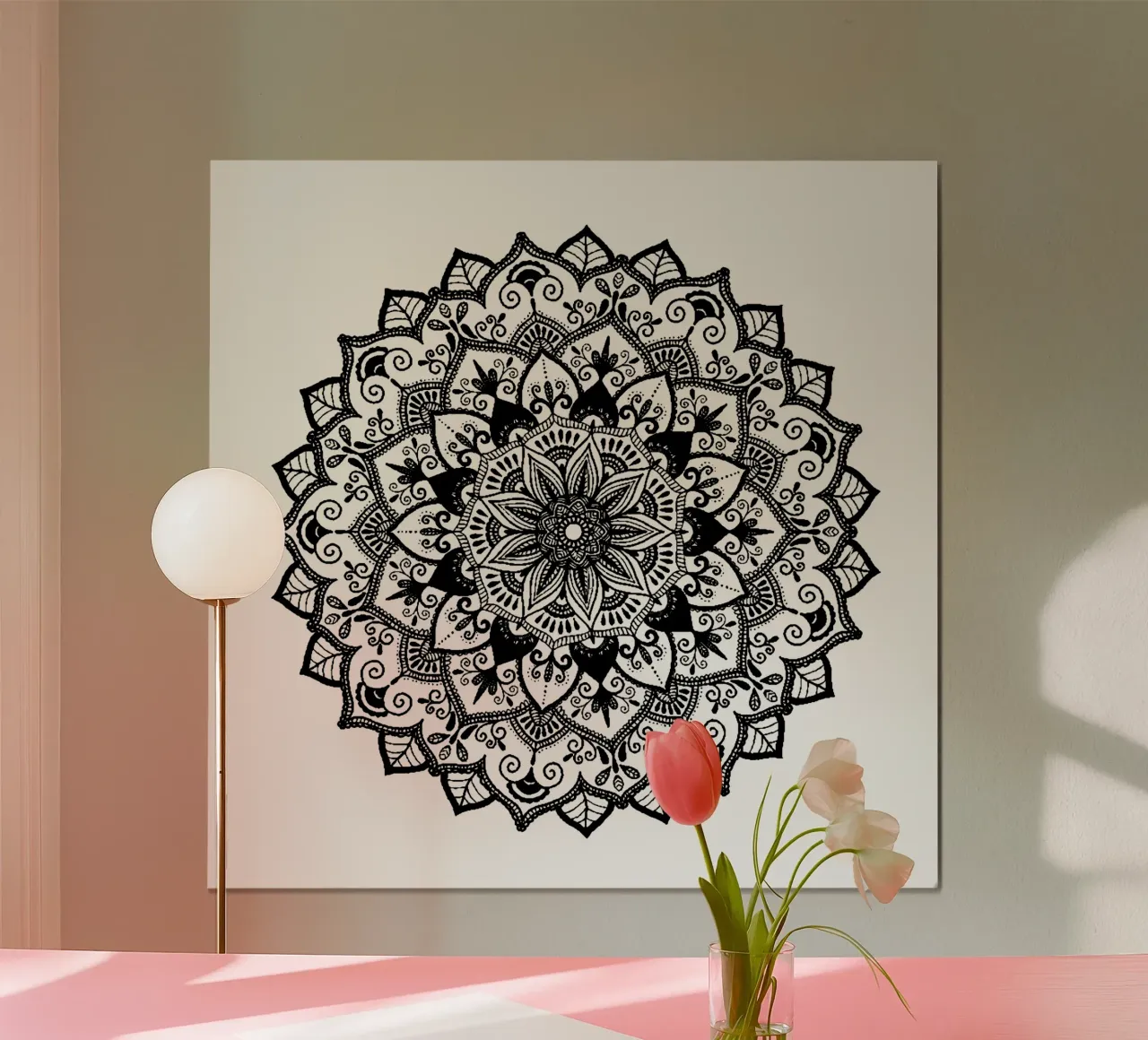 Mandala, disegnato a mano, nero poster con telaio in legno da CalliLetters