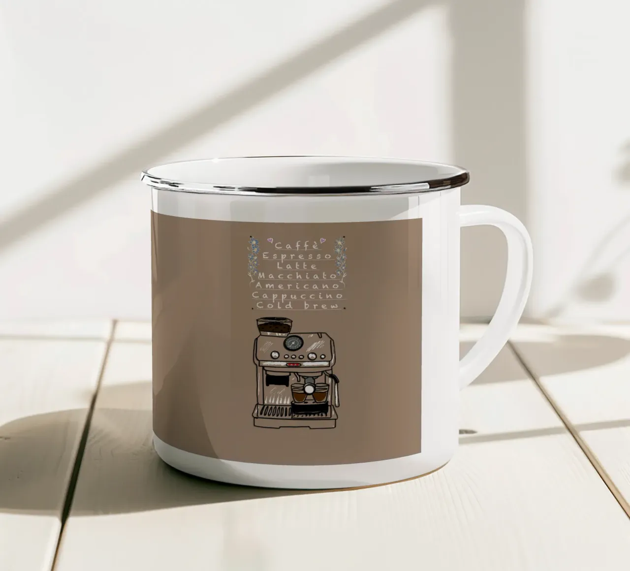 Espresso,Caffe,Latte.... tazza in smalto da Nica Colorie