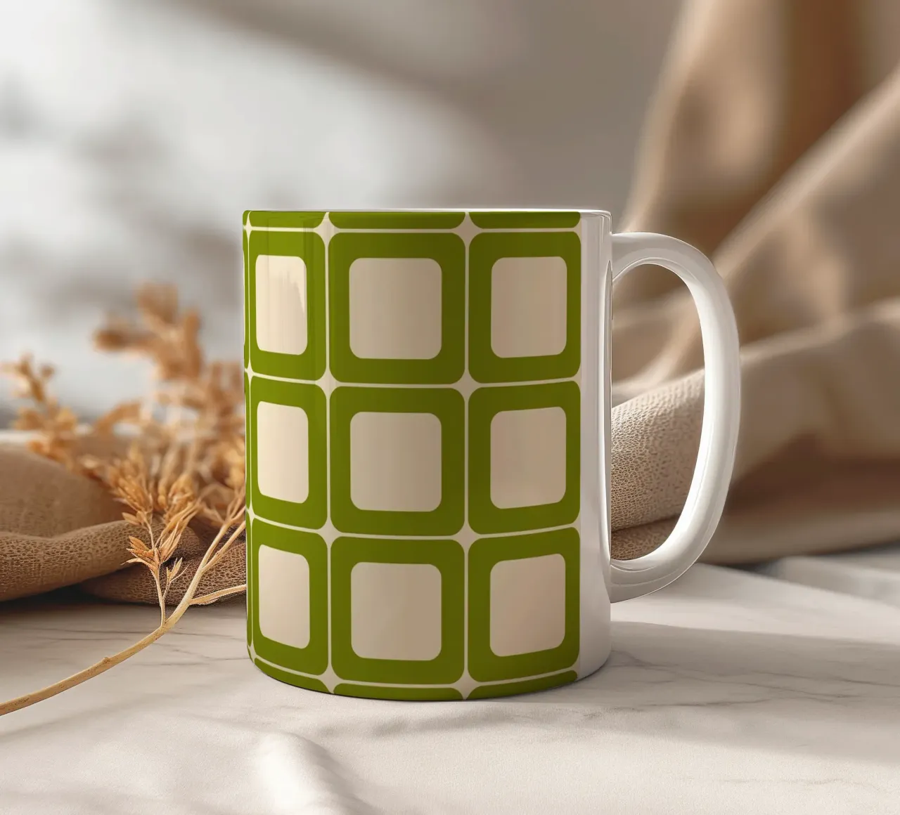 Quadrati verdi retrò 60s Vibes tazza in ceramica da Timeless moderna