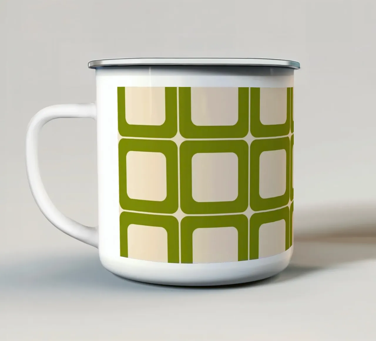 Quadrati verdi retrò 60s Vibes tazza in smalto da Timeless moderna