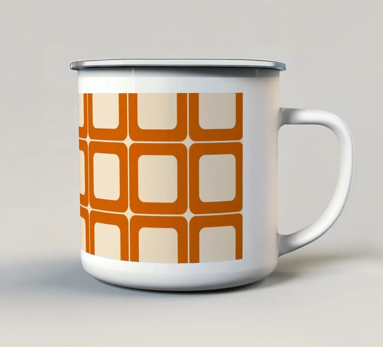 Quadrati arancioni retrò 60s Vibes tazza in smalto da Timeless moderna