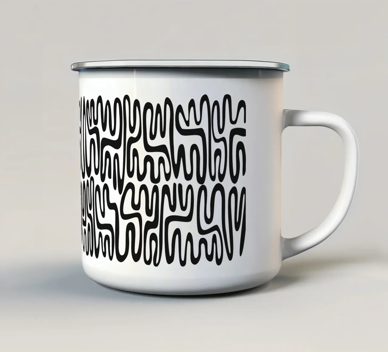 Linee ad anello - Astratto Minimale Bianco Nero tazza in smalto da Petra Lang - Design