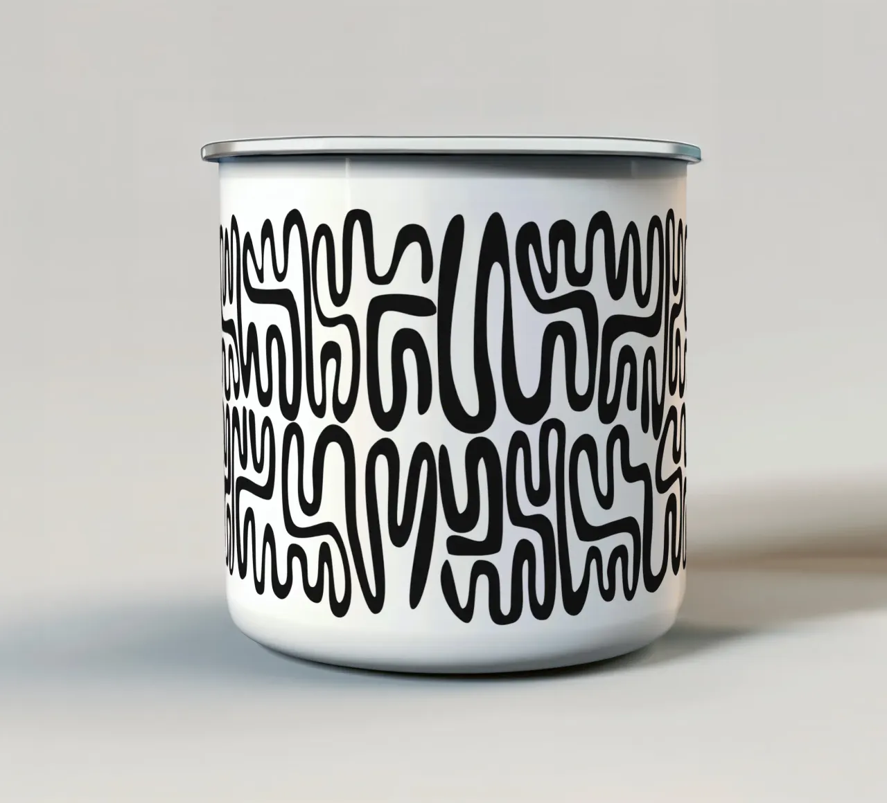 Linee ad anello - Astratto Minimale Bianco Nero tazza in smalto da Petra Lang - Design