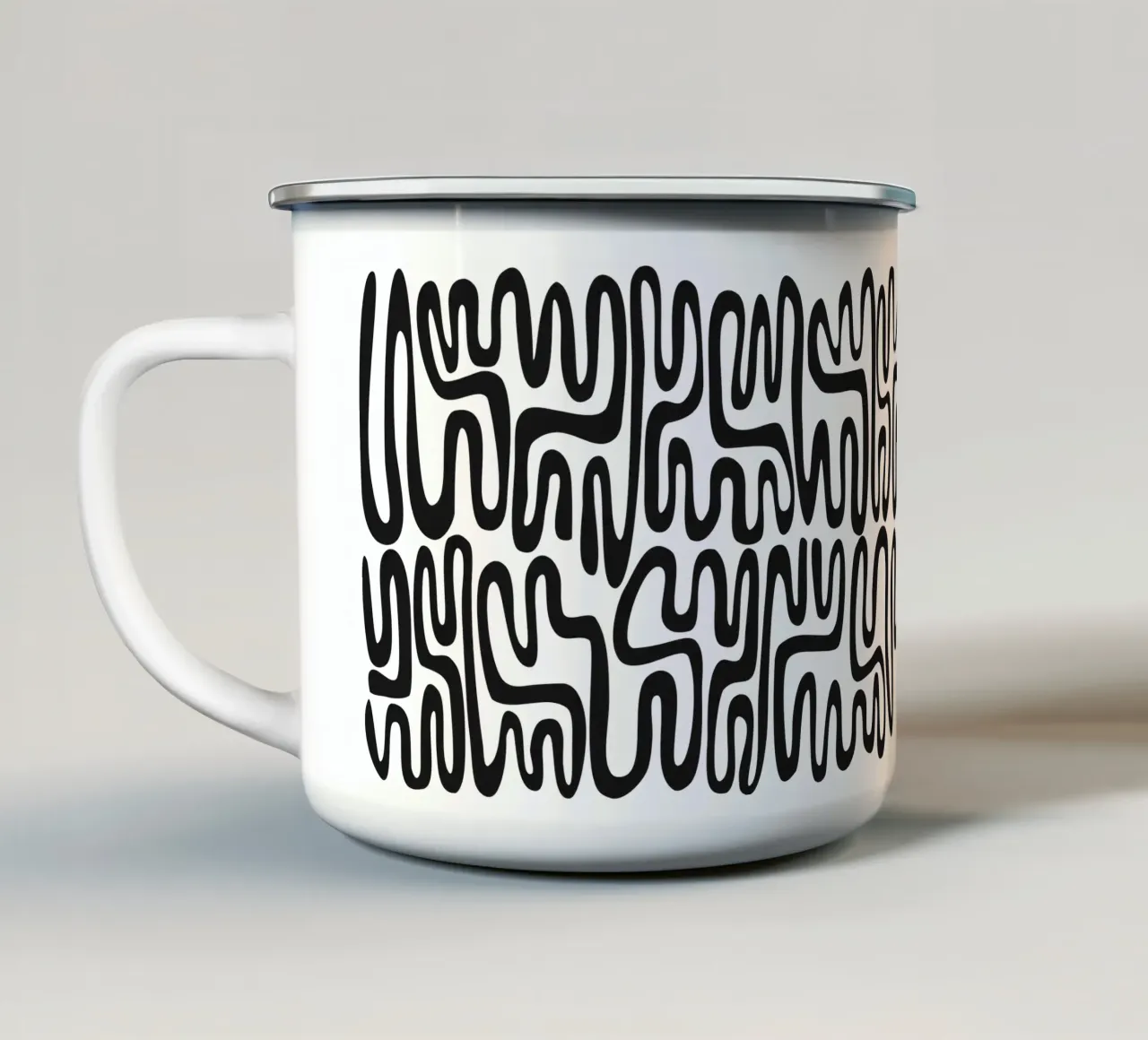 Linee ad anello - Astratto Minimale Bianco Nero tazza in smalto da Petra Lang - Design