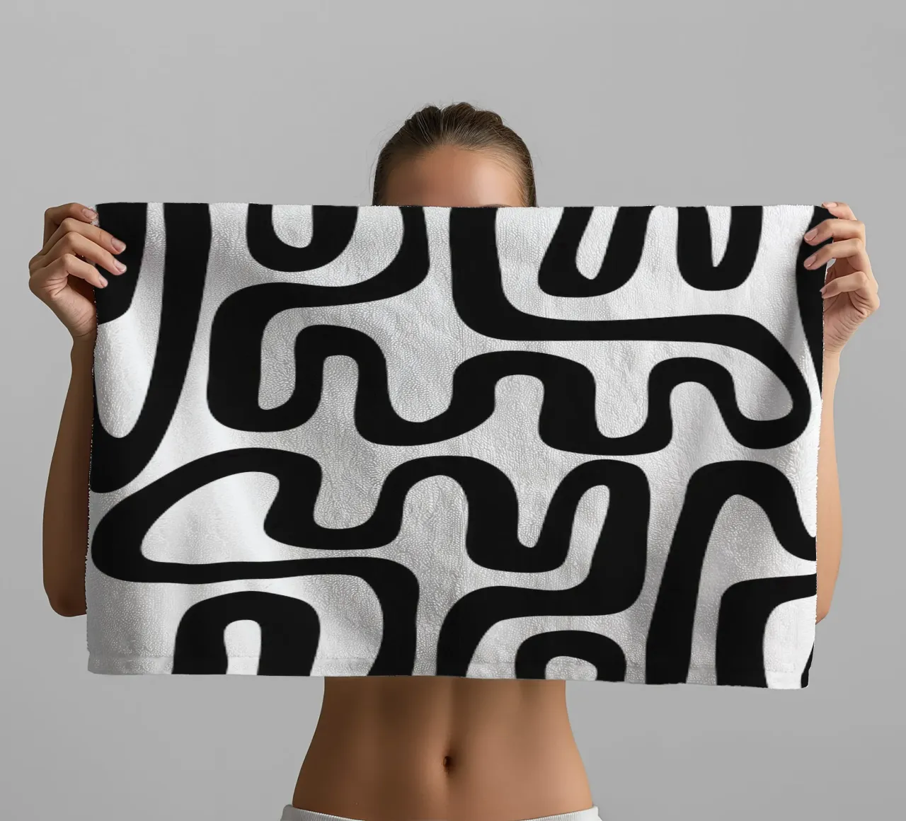 Looped Lines - Abstrakt Minimal Schwarz Weiß Handtuch von Petra Lang - Design