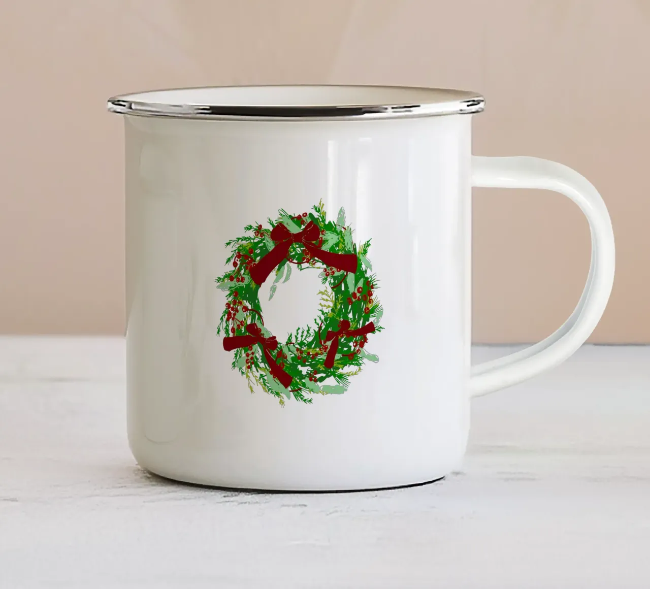 Ghirlanda natalizia retrò con fiocchi di design tazza in smalto da EDMPROJECT